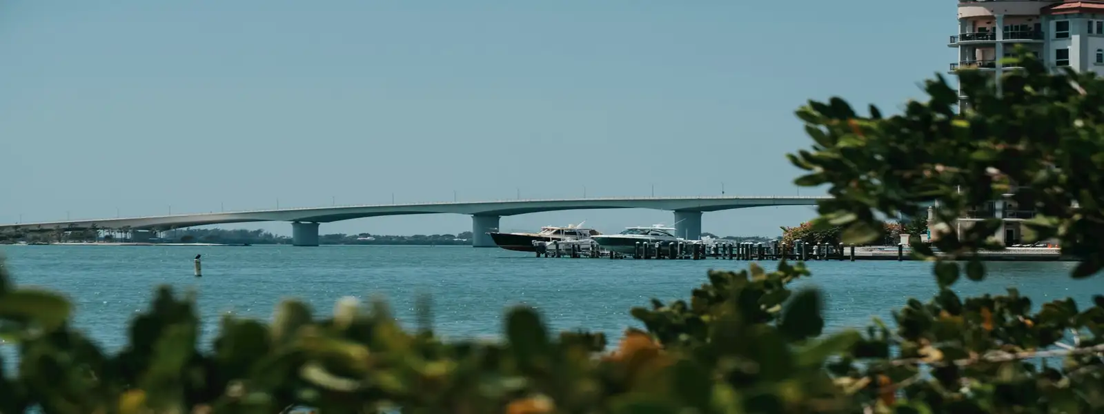Sarasota, Florida waterfront with the Ringling Bridge in the distance.