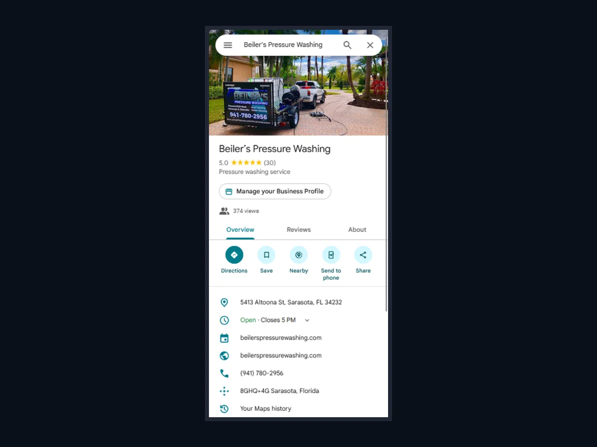 Beiler's Google Business Profile: 5.0 stars from 30 reviews